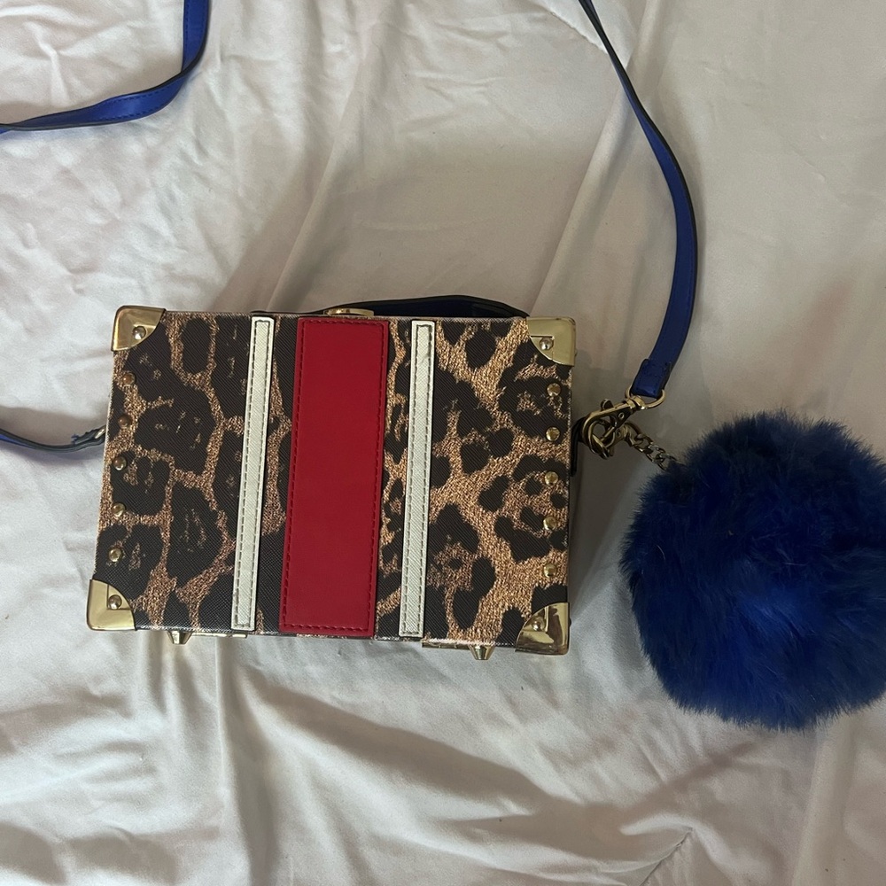 Brown and Red Crossbody Bag with Leopard Print